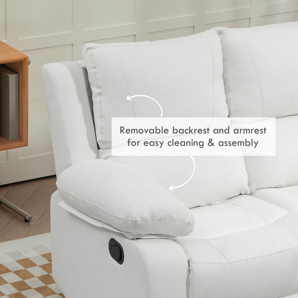 Manual Reclining Faux Leather Sofa with Footrest, White