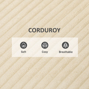 Corduroy accent chair with wide seat and padded armrests, beige