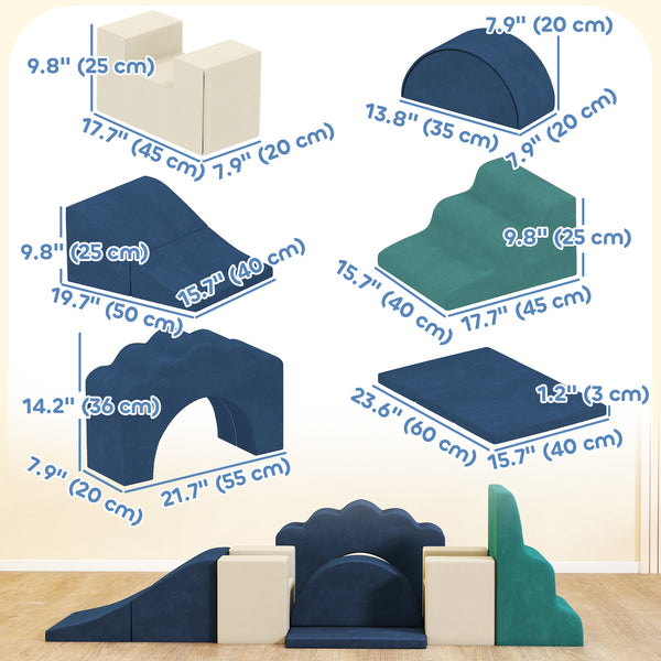 7 Piece Indoor Playset for Crawling, Sliding and Playing, Navy Blue