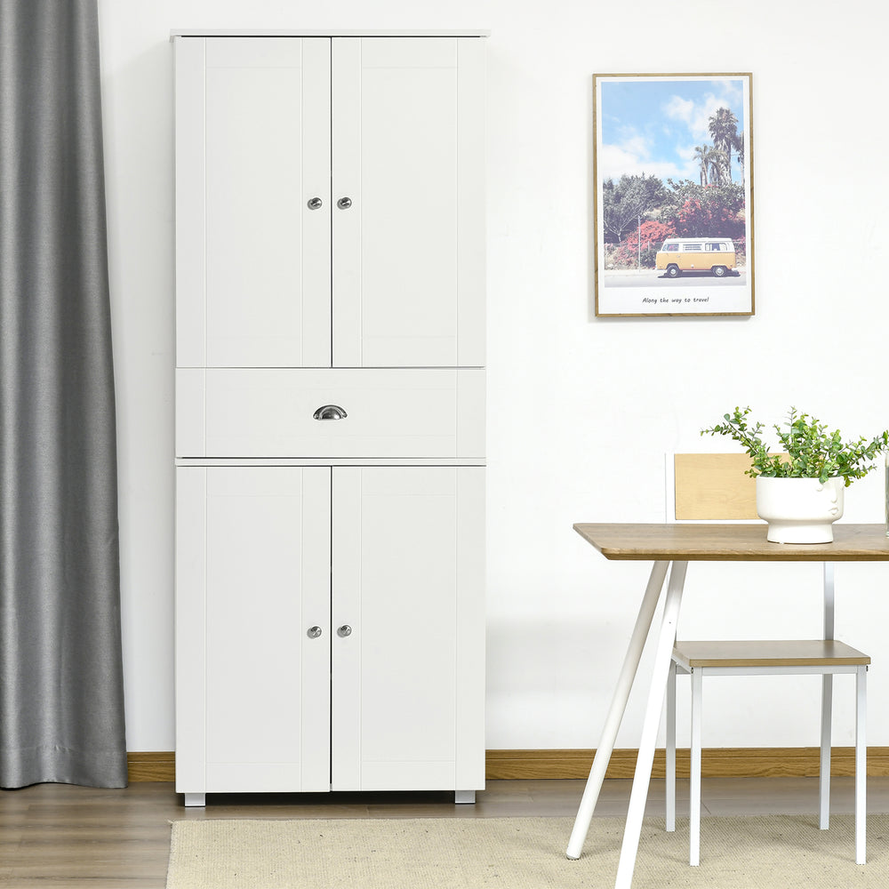 Modern storage unit with 4 doors and 3 adjustable shelves, white