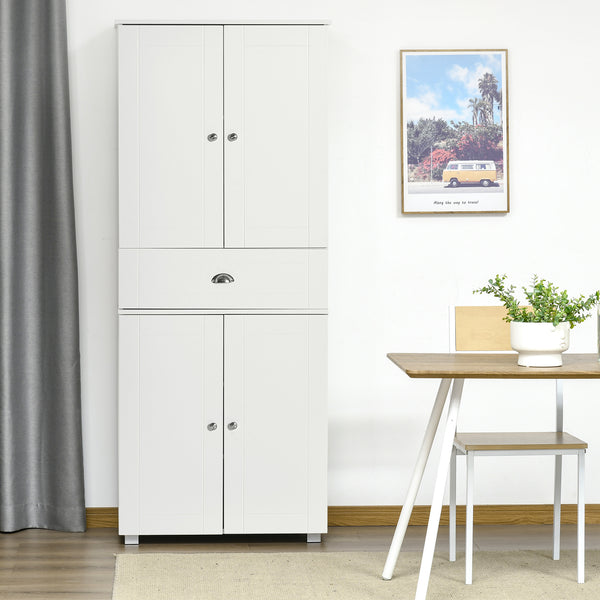Modern storage unit with 4 doors and 3 adjustable shelves, white
