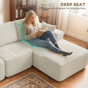 2-in-1 Modular Sectional Sofa, Boneless L Shaped Couch Sofa Bed, Cream White