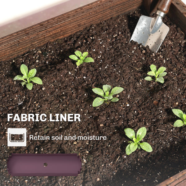 3-tier wooden raised garden bed with legs, drainage holes, and bed liner.
