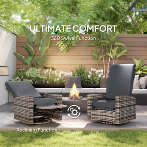 Wicker garden armchair with footrest, grey 