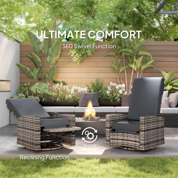 Wicker garden armchair with footrest, grey 