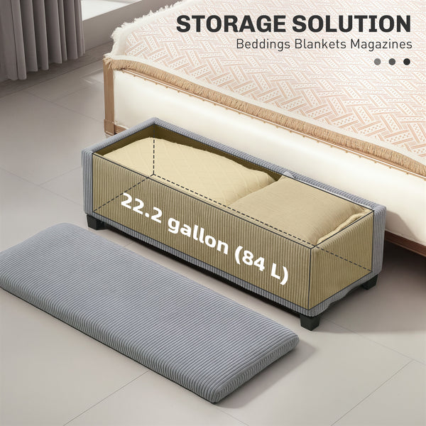 Pouf with storage and velvet cover, light gray