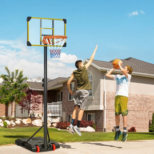 Portable basketball hoop, adjustable height from 1.80 m to 2.10 m, with wheels