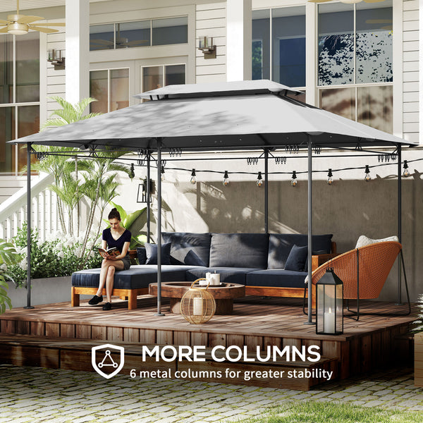 10' x 13' Double Roof Patio Gazebo, Outdoor Gazebo with Curtains, for Garden, Lawn, Backyard and Deck, Dark Grey