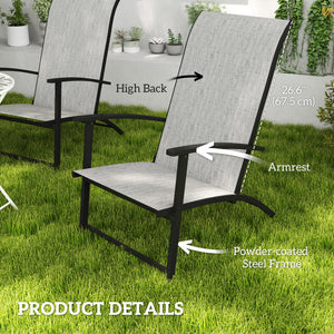 Set of 2 outdoor folding garden chairs with armrests and high backrest, gray