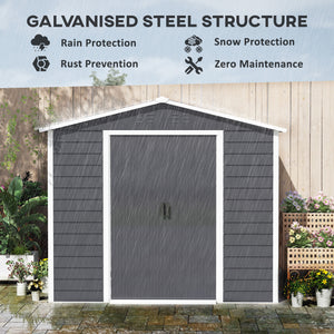 Improved galvanized metal garden shed with lockable doors, dark grey