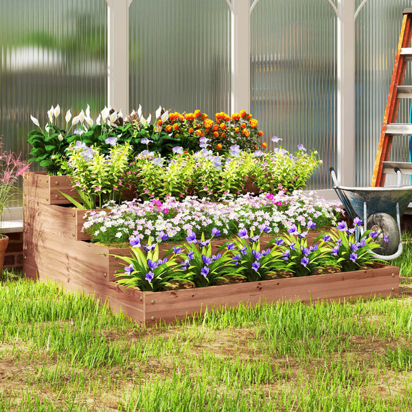 4 Tier Vertical Wooden Raised Garden Bed with Liner for Vegetables, Flowers and Herbs, Dark Brown