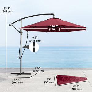 9.5-foot cantilever parasol with wind protection strap and cover, red