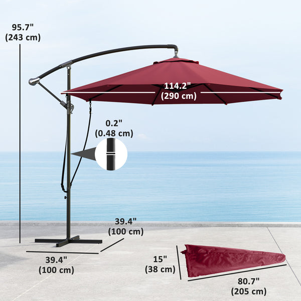 9.5-foot cantilever parasol with wind protection strap and cover, red