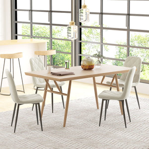 Set of 4 upholstered dining chairs with steel legs, cream color
