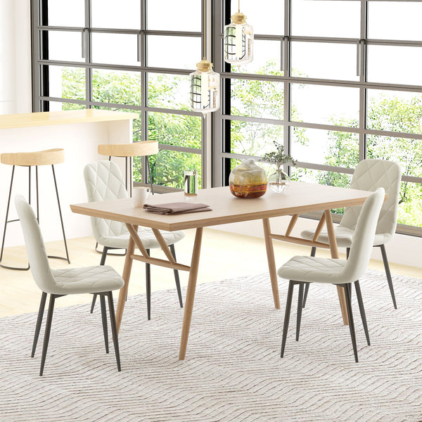 Set of 4 upholstered dining chairs with steel legs, cream color