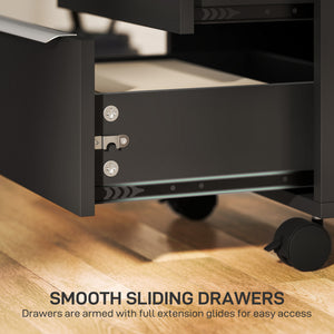 3-drawer mobile pedestal with central locking and casters – Black