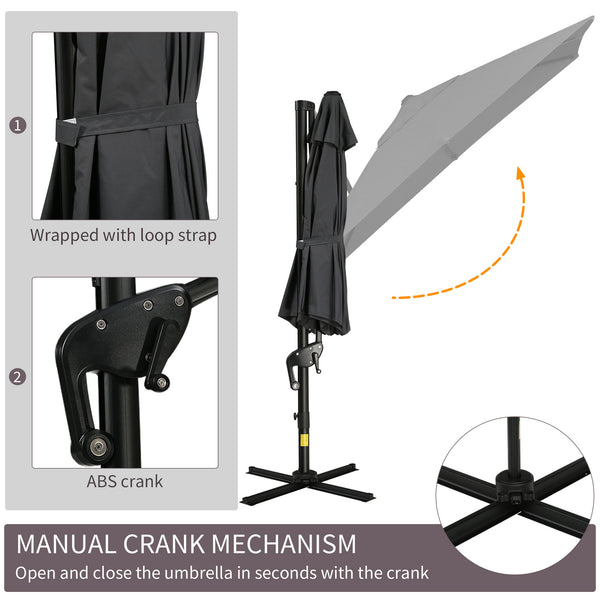 Square cantilever parasol with cross base, dark grey