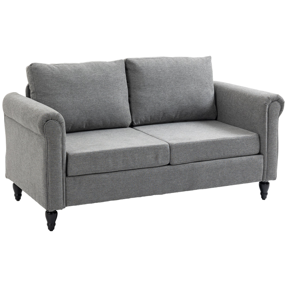 Vintage upholstered 2-seater sofa with rubberwood legs, light grey