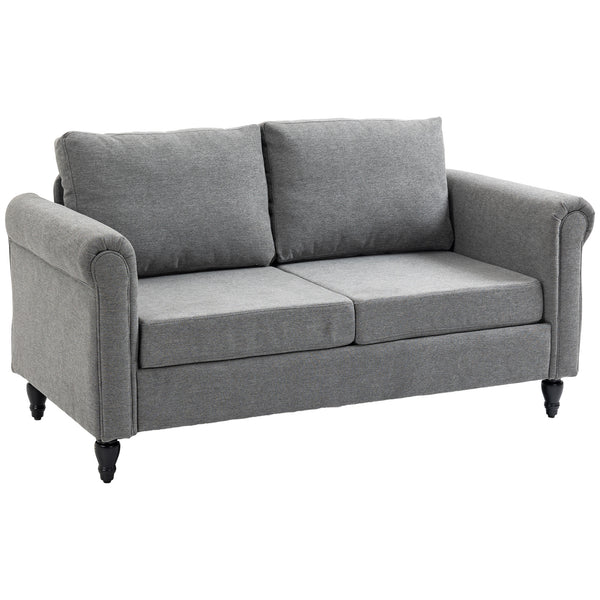 Vintage upholstered 2-seater sofa with rubberwood legs, light grey