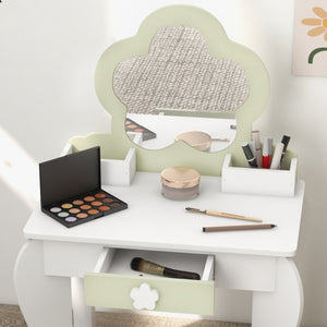 Dressing table with stool, mirror, drawer and storage boxes, white