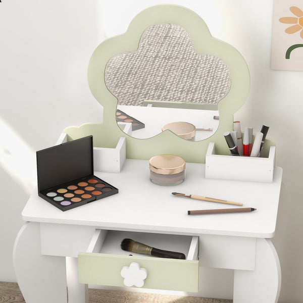 Dressing table with stool, mirror, drawer and storage boxes, white