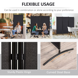 3-panel double-hinged room divider, black