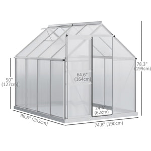 Polycarbonate greenhouse with adjustable roof ventilation, transparent
