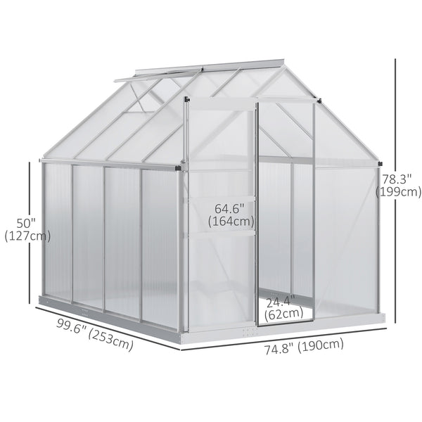 Polycarbonate greenhouse with adjustable roof ventilation, transparent