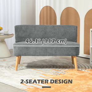Modern upholstered 2 seater sofa with rubberwood legs, grey