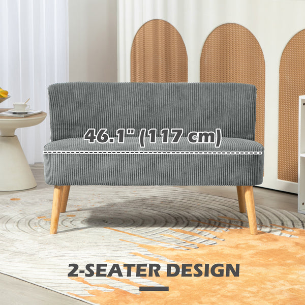 Modern upholstered 2 seater sofa with rubberwood legs, grey