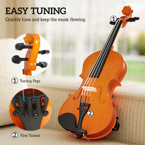 Full-size 4/4 violin with bow, case, rosin, and shoulder rest