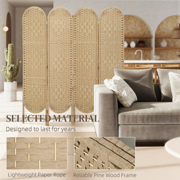 Bohemian 4-panel screen with arched top, made of natural wood