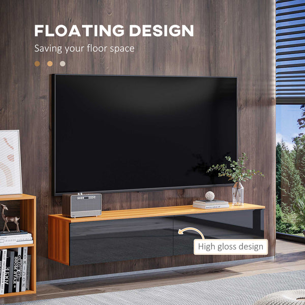 Floating TV Stand for TVs up to 70 inches with Storage, Brown and Black