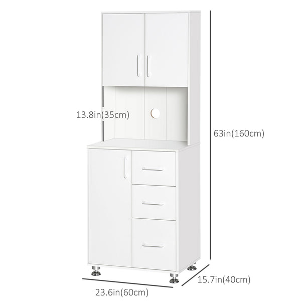 Storage unit with 2 cupboards, 3 drawers and open worktop, white