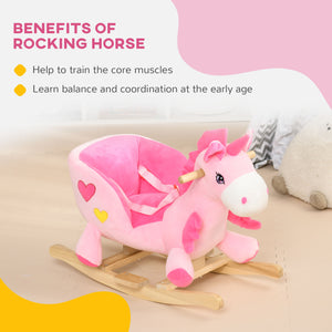 Rocking Unicorn with Songs, Wooden Base and Seat Belt, Pink