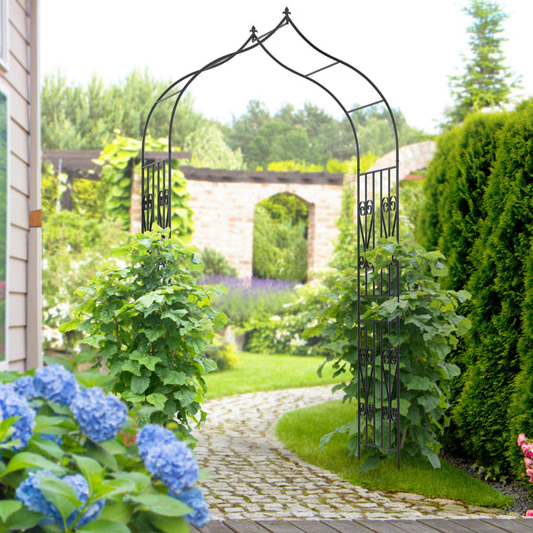 Garden arch with scrollwork design for climbing roses, vines and plants