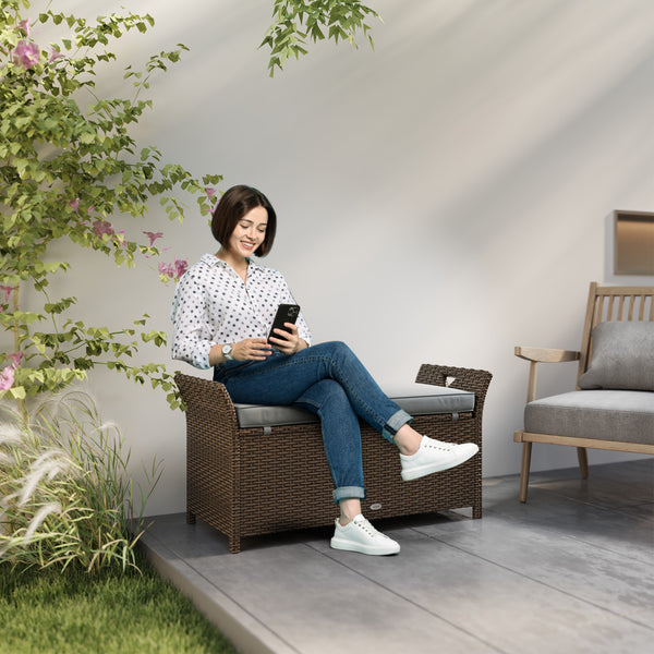2-in-1 Outdoor Storage Bench in PE Rattan