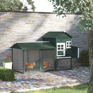 84" Wooden Chicken Coop with Nest Box and Run, Green