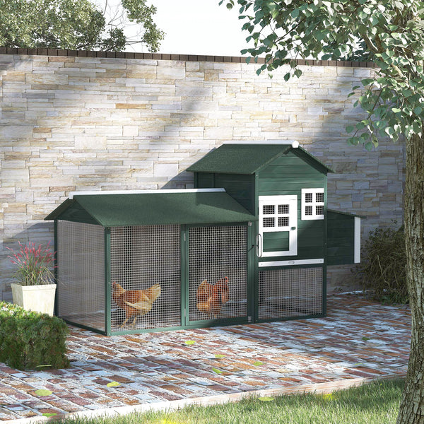 84" Wooden Chicken Coop with Nest Box and Run, Green