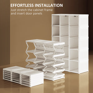 Foldable and portable wardrobe with cube storage, hanging rails, and magnetic doors, white