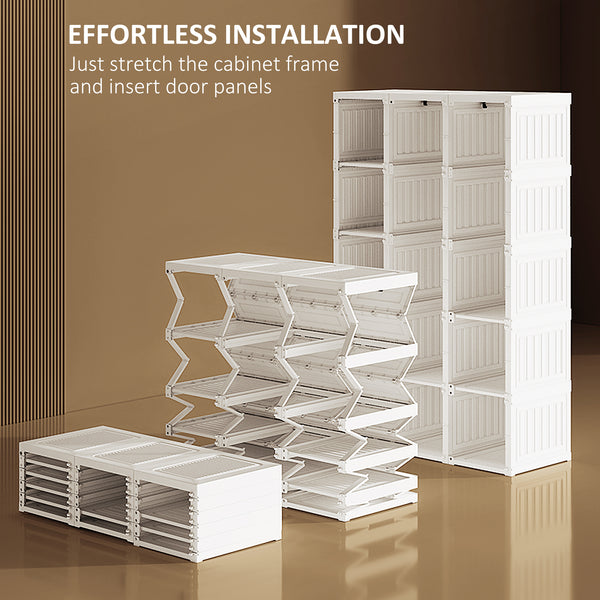 Foldable and portable wardrobe with cube storage, hanging rails, and magnetic doors, white