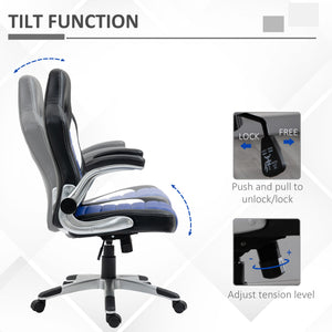 Gaming office chair in PU leather, black and blue