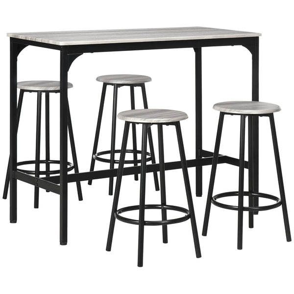 5 Piece Bar Table and Chair Set for 4 People, Pub Table and Chairs