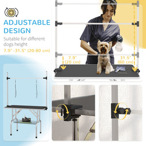 Adjustable Dog Grooming Table with 2 Safety Straps and Storage Basket, Black
