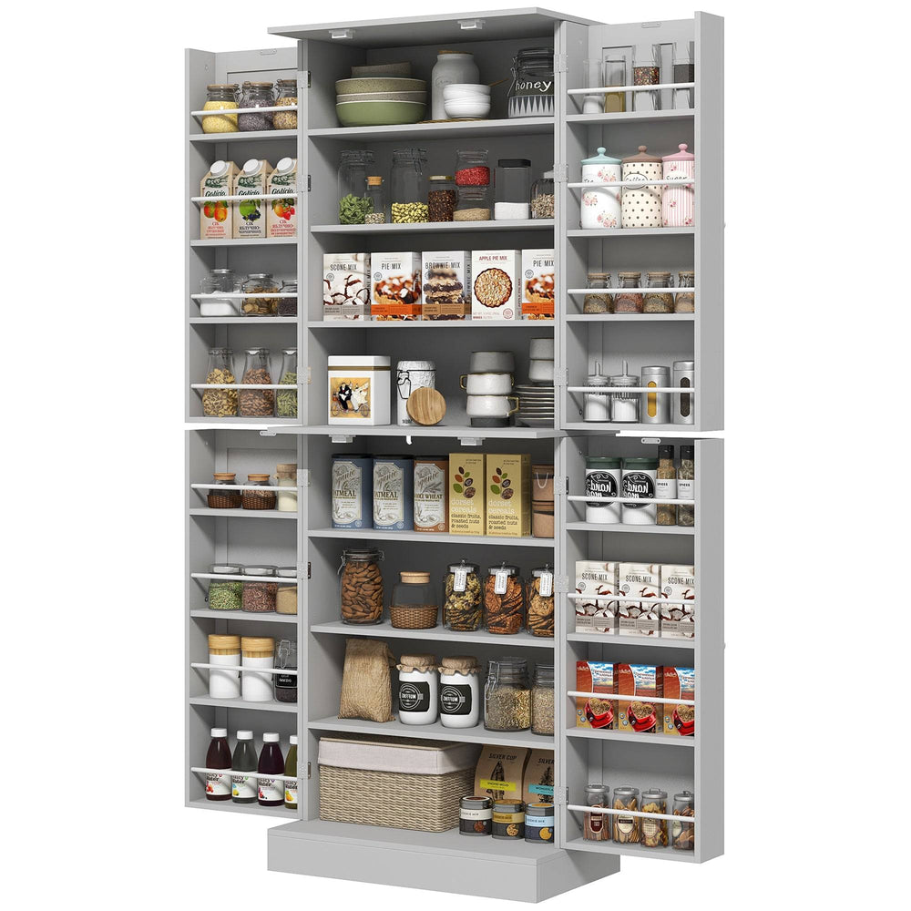 65-inch Kitchen Cabinet, Pantry with 4 Doors and 16 Shelves for Dining Room, Gray