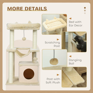 39" Multi-Level Cat Tree with Scratching Post, Hammock, Bed, Ball &amp; Toy - Beige