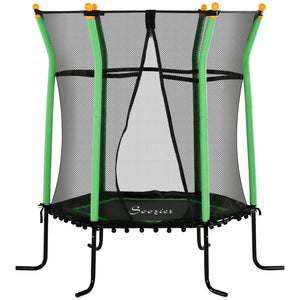 64" Kids Indoor/Outdoor Trampoline with Enclosure Net, Thick Padded Elastic Pole, for Ages 3-10, Green