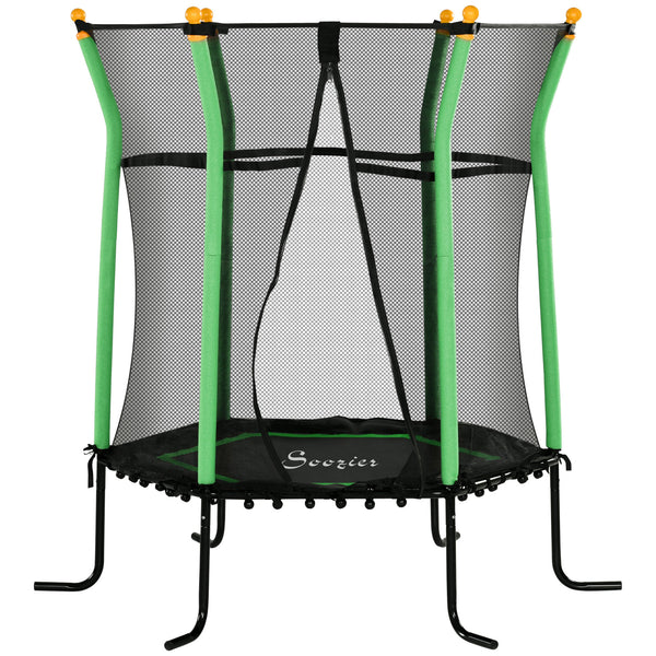 64" Kids Indoor/Outdoor Trampoline with Enclosure Net, Thick Padded Elastic Pole, for Ages 3-10, Green
