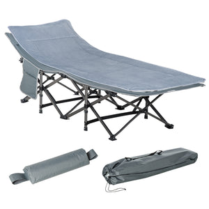 Folding camp bed with mattress and pillow, dark grey