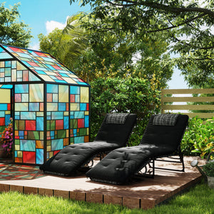 Set of 2 tanning chairs with cushion, side pocket, headrest, black